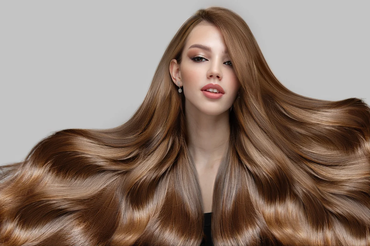 A woman with thick, full, healthy-looking hair representing the Revian at-home hair restoration cap featured at Pure Body Health in South Tempe, AZ